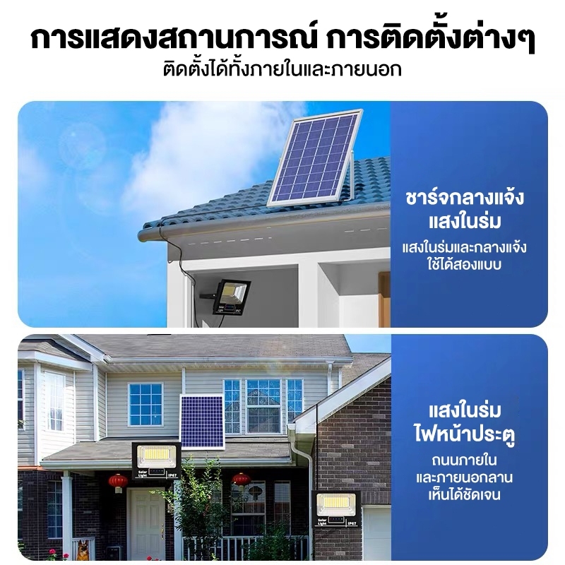 YISON【ซื้อ 1 แถม 1】ไฟโซล่าเซลล์ 80000W  ไฟสปอร์ตไลท์ LED IP68 solar light กลางคืนจะสว่างขึ้นโดยอัตโนมัติ รับประกัน30ปี - รูปที่ 5