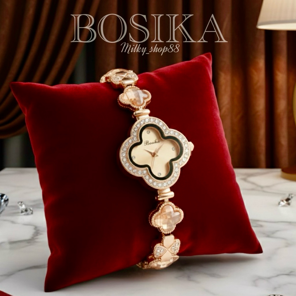 (M70) นาฬิกา BOSIKA ใบโคลเวอร์ สายสร้อย สวยหรู ระบบควอช ( 7 สี )