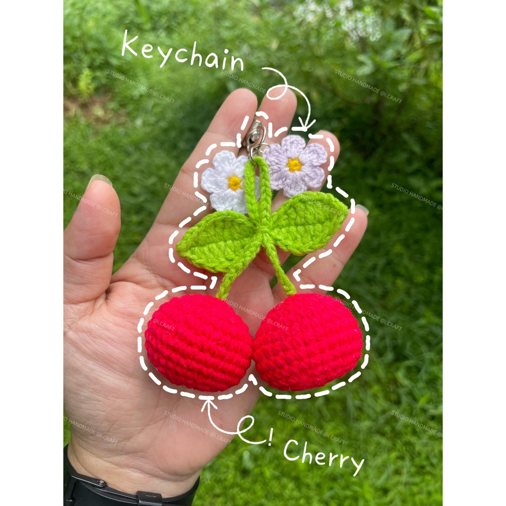 พวงกุญแจเชอร์รี่ |งานโครเชรต์|Handmade|ถักไหมพรม