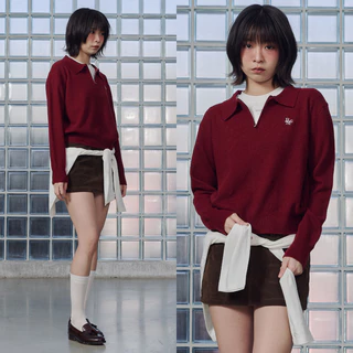 Bemingtop1073(S-M)-BMG Zip Up Sweater - สเวตเตอร์ไหมพรมแขนยาวคอปกซิปหน้า