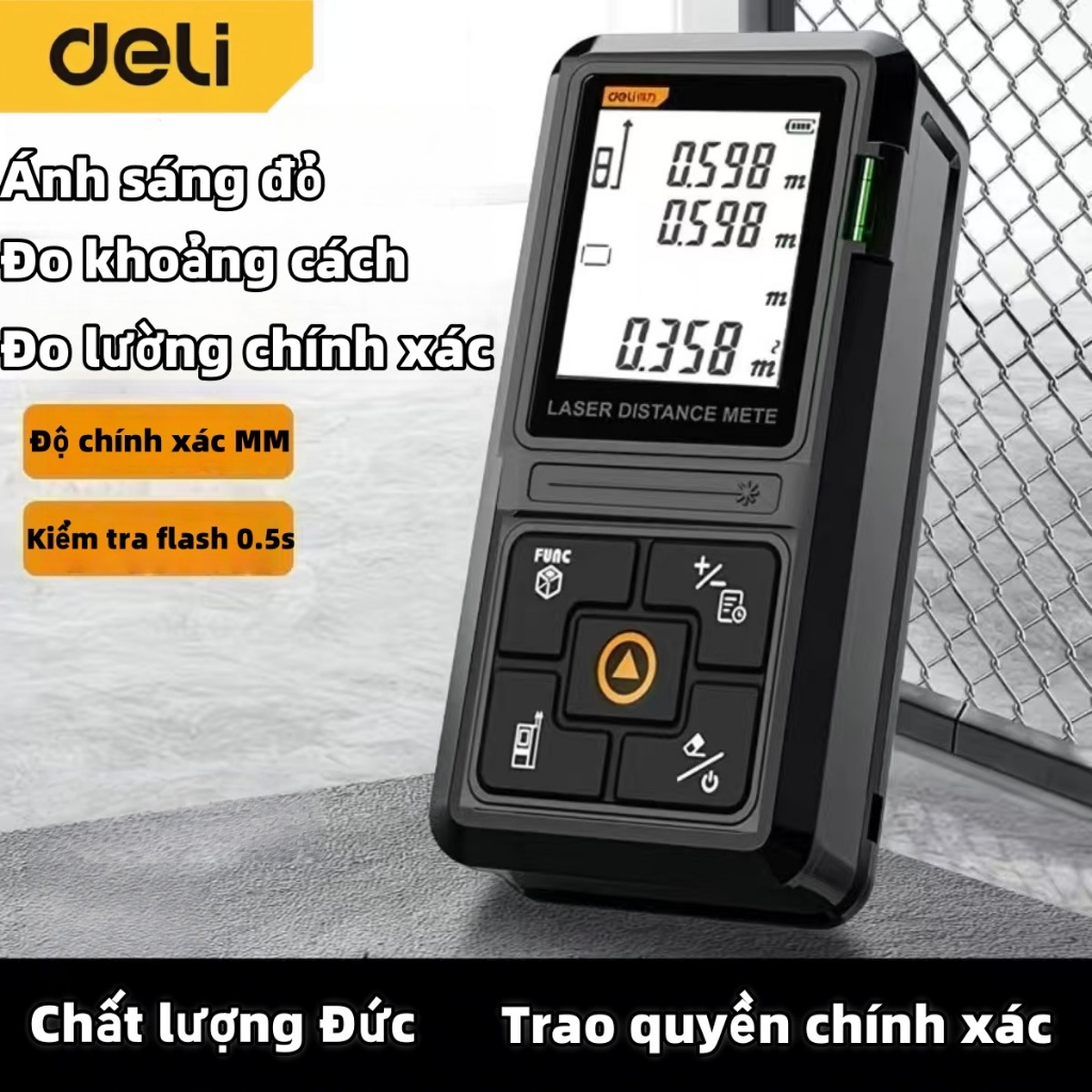 Deli เครื่องวัดระยะ เลเซอร์ หน้าจอ LCD 40/50/60 ม. ขนาดเล็ก ความแม่นยําสูง