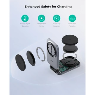 AUKEY LC-MC212 2-in-1 Qi2.2 25W MagFusion Flex แท่นชาร์จไร้สาย แม่เหล็กแบบพับได้ Magnetic Wireless Charging