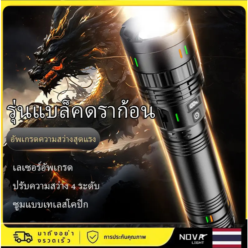 LEEROUTรุ่น 37 ไฟฉาย led สว่างมาก USB แบบชาร์จไฟได้พร้อม ไฟแสดงสถานะ ไฟฉายแบบพกพา, 4โหมด ซูมได้ ไฟฉายแรงสูง จอแสดงผลพลัง