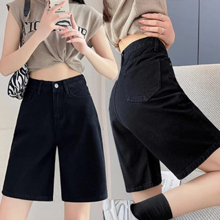 S~5XL Mini Denim Skort Black Denim กางเกงขาสั้นทรงตรงเอวสูงเ…