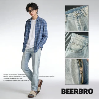 beerbroth-กางเกงยีน​ผู้ชาย ขายาว ยีนส์ขากระบอก ทรงหลวม สีอ่อน สไตล์เกาหลี วินเทจชาย เนื้อผ้ายีนส์ loose jean