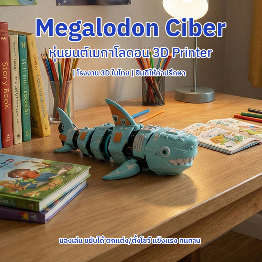 ฉลามเมกาโลดอน หุ่นยนต์ 3D Printing • ฟิกเกอร์ตกแต่งโต๊ะ • ส่งไว ส่งทุกวัน