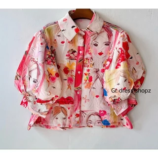 เสื้อผ้าบับเบิ้ลพิมพ์ลายแขนพอง อก 42 นิ้ว ยาว 21 นิ้ว งานร้าน Angle