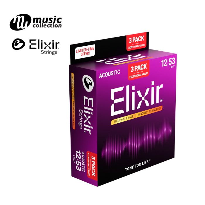 สายกีตาร์โปร่ง  Elixir® Phosphor Bronze " Nanoweb "  (Light, เบอร์ 12-53)#16569