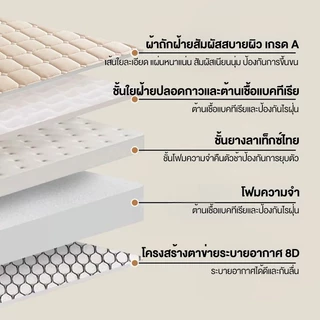 Mattress ที่นอนยางพาราแท้ 100% ที่นอนยางพาราแน่น Hybrid ช่วยลดอาการปวดหลังได้ดี ลดแรงกดทับ สัมผัสนุ่มแน่น
