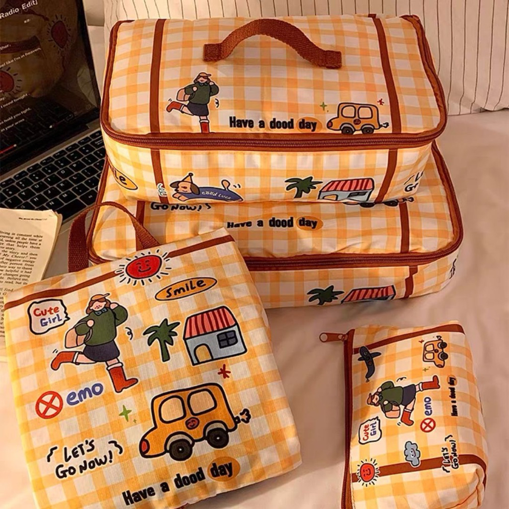 เซ็ตกระเป๋าจัดระเบียบเดินทาง 5 ชิ้น Travel Organizer Bag Set ลายน้องหมาสีชมพู น่ารักสดใส กระเป๋าเดินทาง พร้อมส่งในไทย ราคา ถูกที่สุด ดีลบีเคเค แกลเลอรีภาพที่ 3