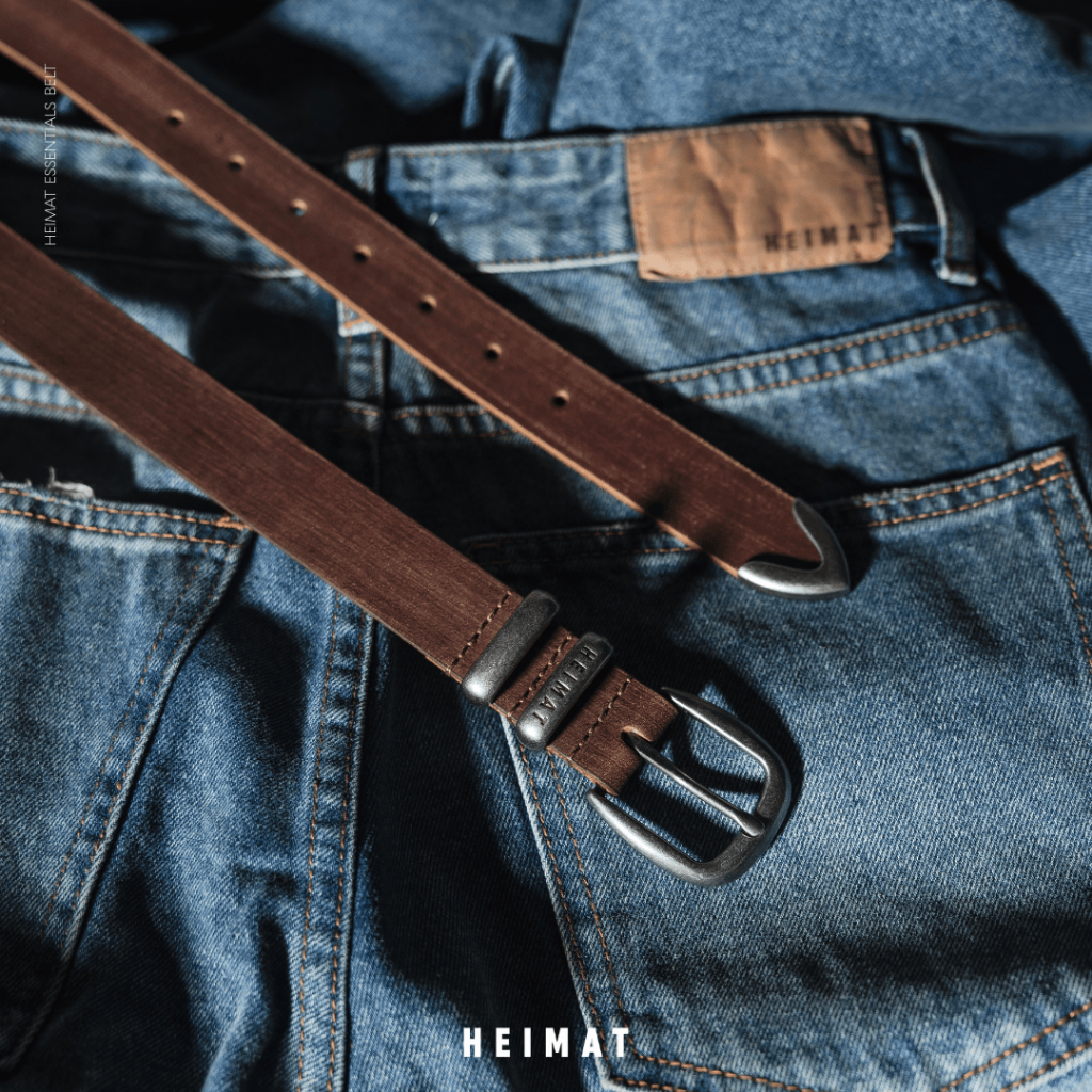 HEIMAT ESSENTIALS BELT - RUSTIC BROWN - เข็มขัดหนังแท้ดีเทล scratched
