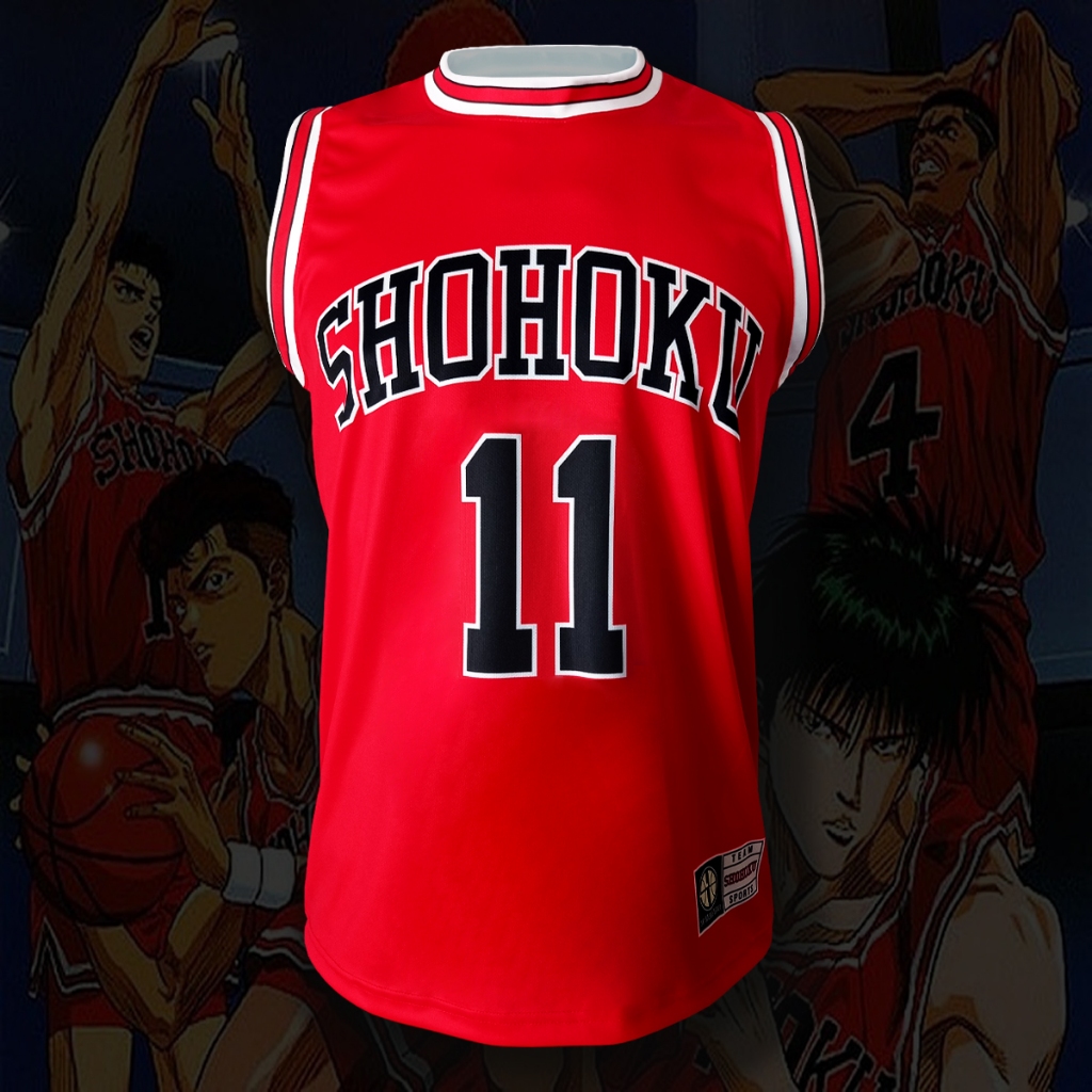 เสื้อบาสเกตบอล การ์ตูนสแลมดั้งค์ ทีม โชโฮคุ รุ่น สีแดง /RUKAWA#11 พิมพ์ทั้งตัว ไซส์ S-5XL #BK0287