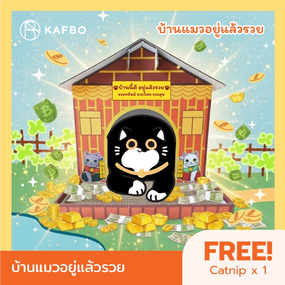 KAFBO บ้านแมวอยู่แล้วรวย กล่องบ้านแมว ที่ลับเล็บแมว ที่นอนแมว FREE! Catnip