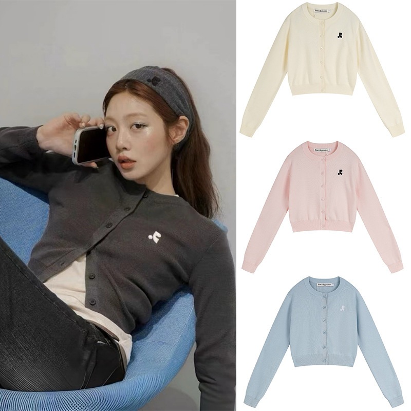 🚗พร้อมส่ง👚Rest&Recreation งานปัก RR เสื้อสเวตเตอร์ถักสั้นสำหรับผู้หญิง