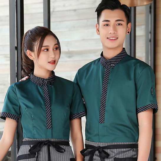 💥Hot sale！(L-3XL) เสื้อยูนิฟอร์ม ชุดทำงาน ชุดแม่บ้าน ชุดพนักงานเสริฟ เสื้อเชฟ แขนสั้น
