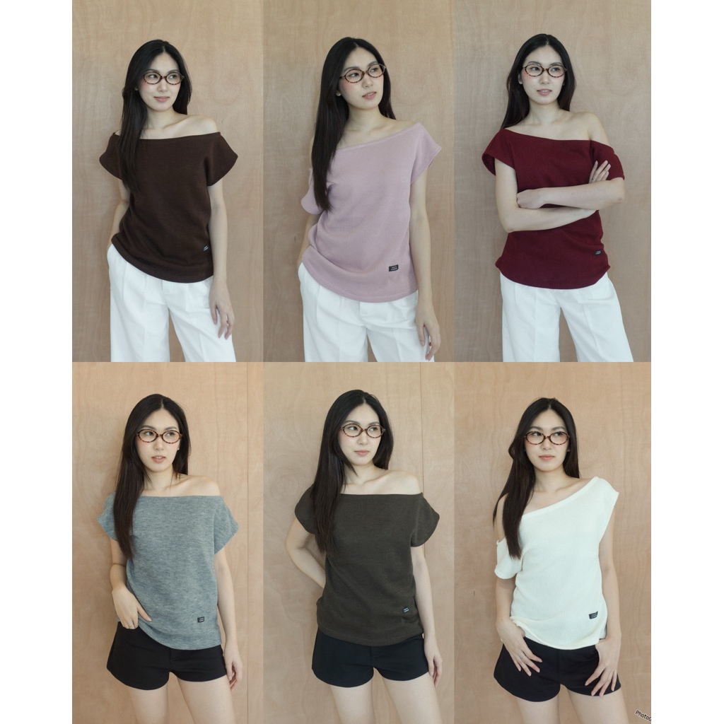 (ใส่ได้ถึงอก44“💋)HAPTOP49 Myla top เสื้อปาดไหล่ไหมพรม (happysummer.bkk)