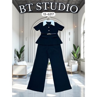 BT 13-6217 เซท 3 ชิ้น เสื้อแขนสั้น คอวีปกสีขาว แต่งกระดุมและ…