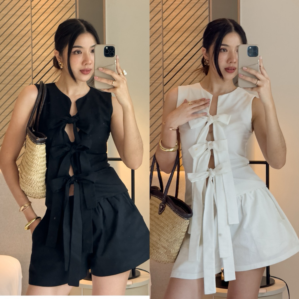 Dora top | เสื้อแขนกุดผูกโบว์หน้า