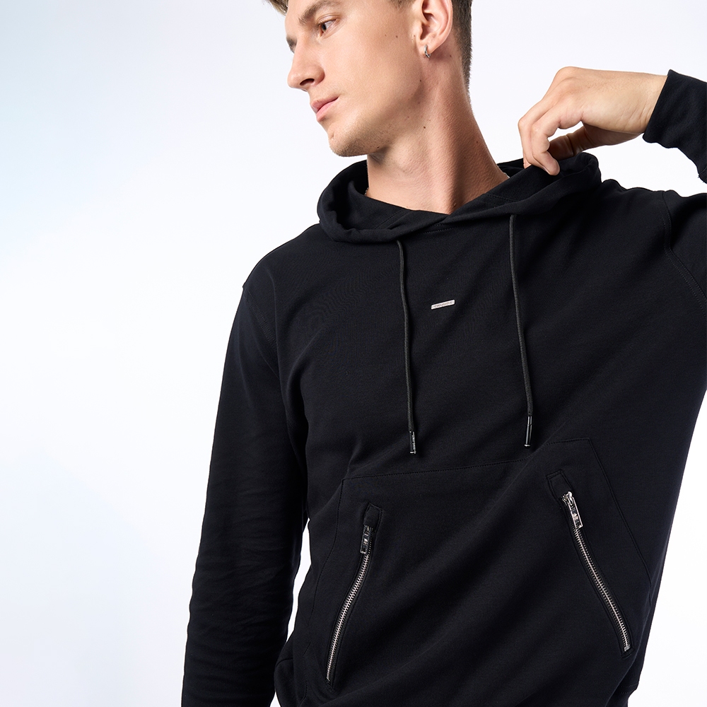 DAVIE JONES เสื้อฮู้ดดี้ Logo Regular Fit Hoodie PU0037 สีดำ - รูปที่ 2