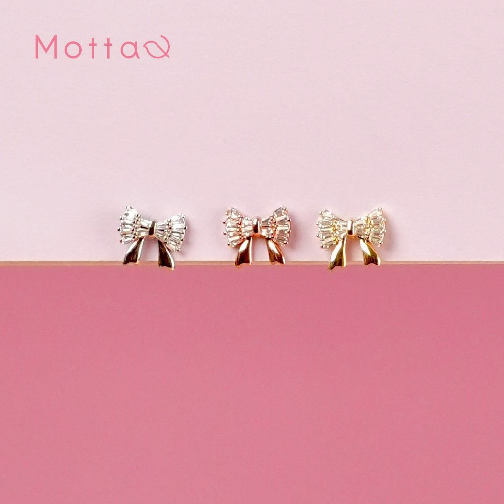 Motta Earring ต่างหูติดหูชุบทองคำขาว ลายโบว์เห็นแล้วใจละลาย