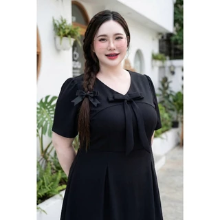 E13-H22เดรสสั้นแต่งโบว์-เรียบร้อยหรูหรางานสาวอวบพลัสไซส์🤩รวมไซส์ มี2ขนาด M อก38-40" L เอว 40-54" ยาว 26"