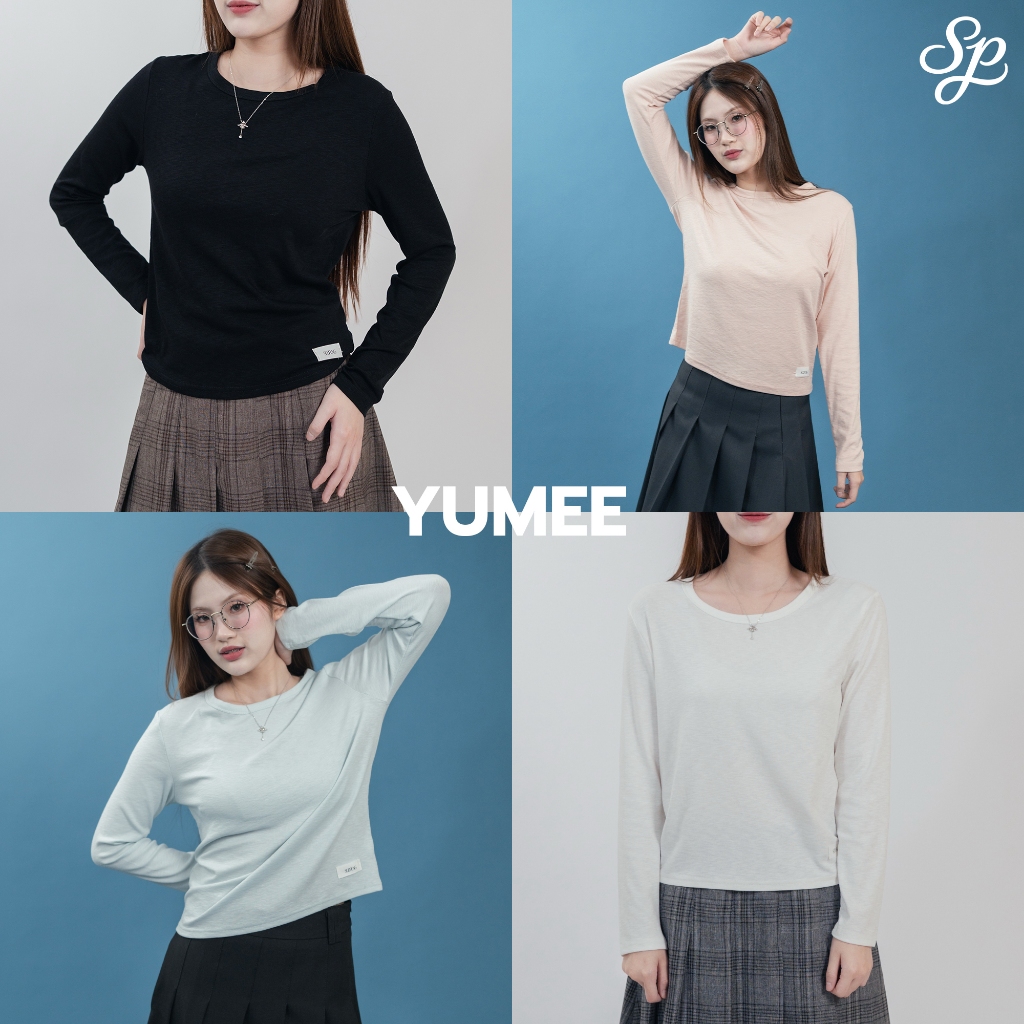 Yumee_SP107 เสื้อแขนยาวคอกลม ผ้าสลาฟนุ่มใส่สบาย ทรงสวย แมทช์ง่ายได้หลายลุค