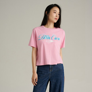 Mc JEANS เสื้อยืดแขนสั้นผู้หญิง ทรงครอป คอกลม สีชมพู MTTZA89