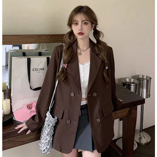 SUIT-35🍕สูทผู้หญิงทรงหลวม เสื้อเบลเซอร์แฟชั่น ใส่ทำงาน สไตล์เกาหลี กระดุม 4เม็ด ใส่คลุม สำหรับผู้หญิง ผ้านิ่ม ใส่สบาย 🍕