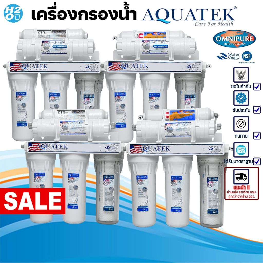 AQUATEK เครื่องกรองน้ำดื่ม 5 ขั้นตอน ทุกรุ่น ระบบUF Ceramic กรองละเอียด 0.01 ไมครอน Omnipure USA