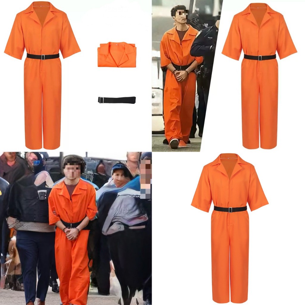 พร้อมส่ง ชุดนักโทษจั๊มสูทสีส้มแบบทั้งตัว ชุดนักโทษ Luigi Orange jumsuit inmate cosplay suit prison uniform 18046
