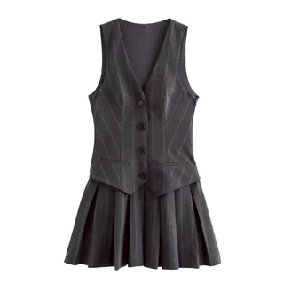 PICHA_BRAND : VEST OLD SCHOOL DRESS เดรสแขนกุดกระโปรงพลีท