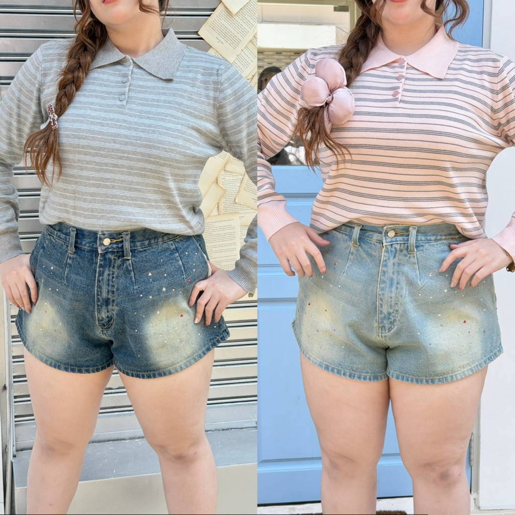 เปิดตัว รีบกด*Glitter denim short pants💗✨“กางเกงขาสั้นยีนส์เพชรสาวอวบเจ้าแรก”