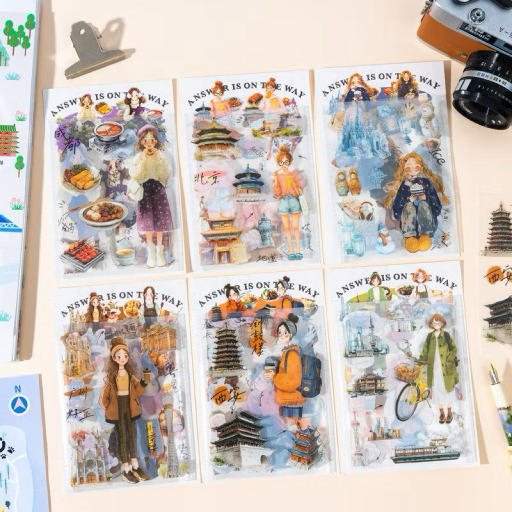 สติ๊กเกอร์ City tour guide-themed 6 แผ่น [ ไดคัท ]
