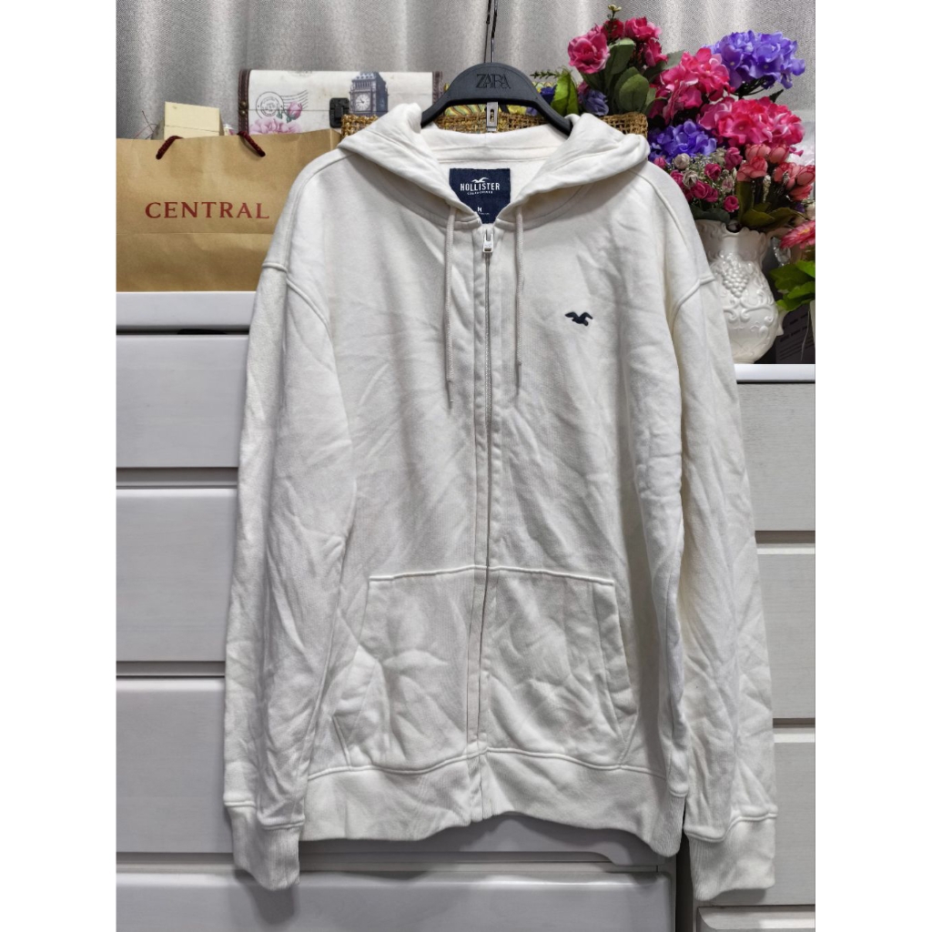 Hollister Women's Large white jacket เสื้อฮู้ดกันหนาวซิปหน้า งานแท้/งานใหม่