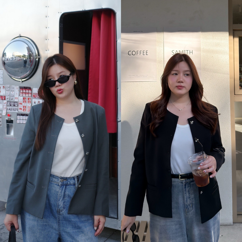 (❤️อกถึง 50") Flower Botton เบลเซอร์สาวอวบ