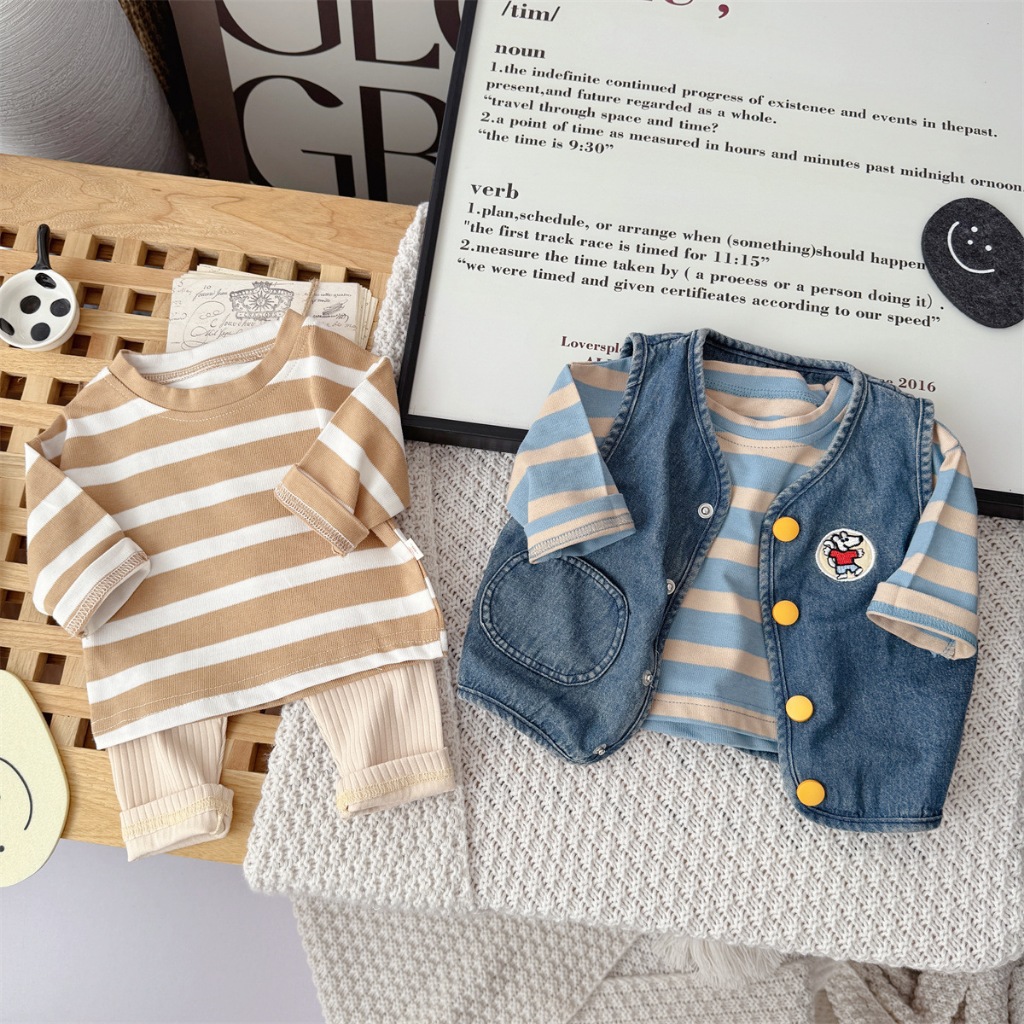 NT​baby​ - 179(สินค้า​พร้อม​ส่งจากไทย)​ 🧸🧡☁️ชุดเด็กเสื้อลายทางโทนพาสเทลสุดมินิมอล 👶✨ เซ็ตเสื้อแขนยาว + กางเกงริบสุดละมุน