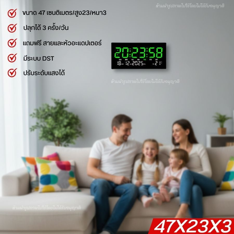 HB-6823 Digital Clock แขวนผนัง ปลุก 3 เวลา โหมด 5/6/7 วัน ขนาด 47×23×3CM พร้อมส่ง - รูปที่ 6