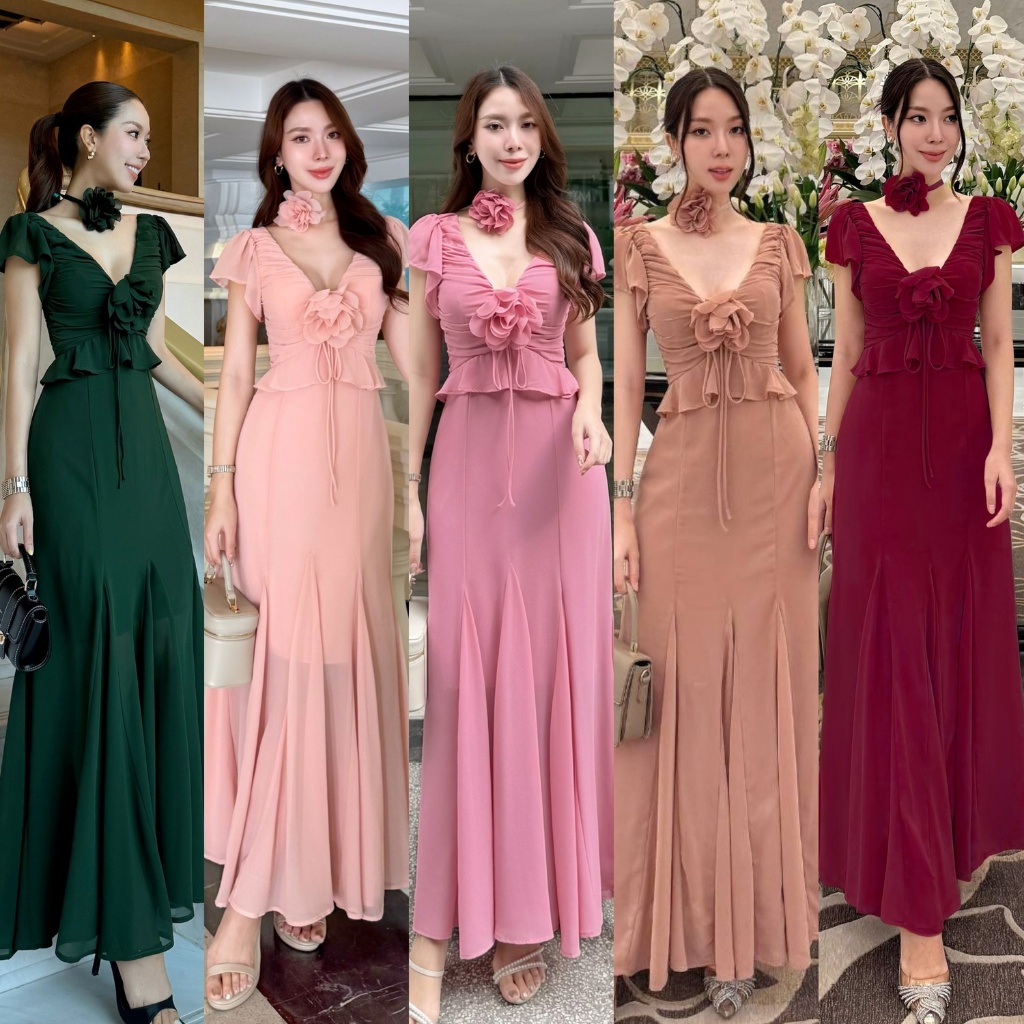 ❣️พร้อมส่ง📌 NABI 75 เดรสชีฟอง  สายดอกไม้ ชุดออกงาน งานแต่ง เพื่อนเจ้าสาว ดินเนอร์ ปาร์ตี้
