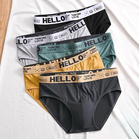 กางเกงชั้นในชายสกรีนลาย HELLO กางเกงชั้นในชาย ขอบเป้าผ้าฝ้าย ระบายอากาศได้ดี ไม่อับชื้น