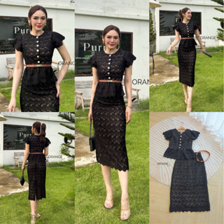 🖤พร้อมส่ง S-4XL🖤ป้าย Orange Juice💕Set เสื้อ กระโปรง ผ้าลูกไม…