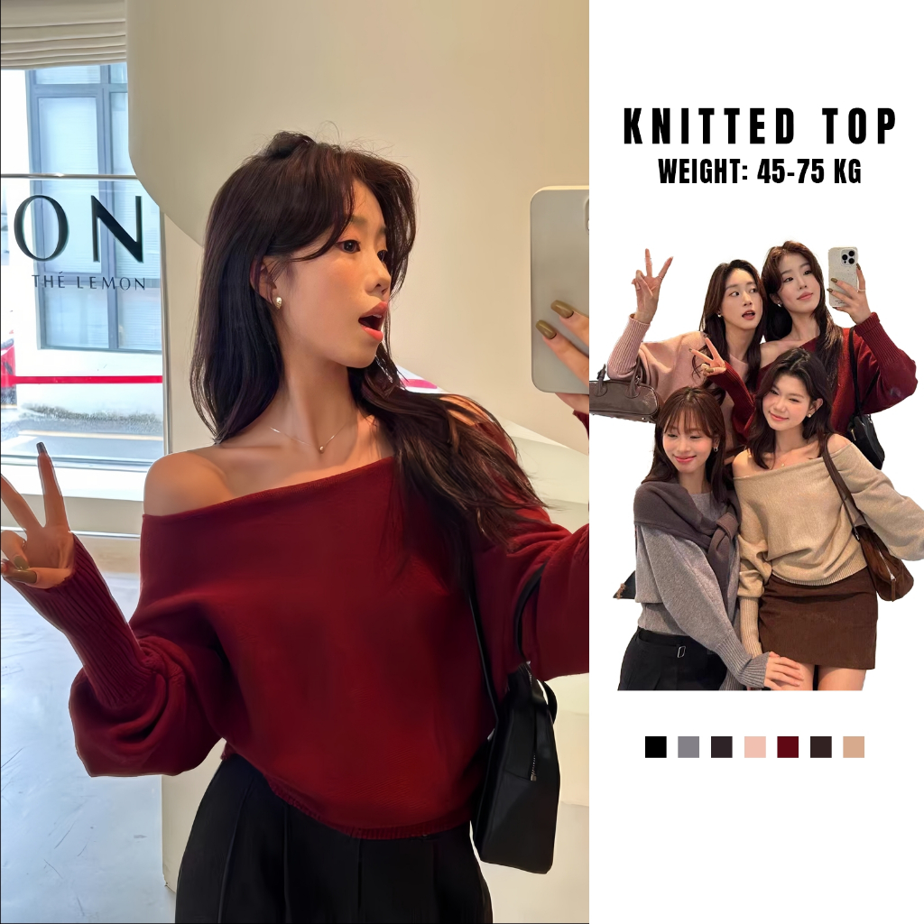 เสื้อไหมพรมแขนยาวสีแดง ใส่สบาย ผ้าถัก เสื้อแขนยาว