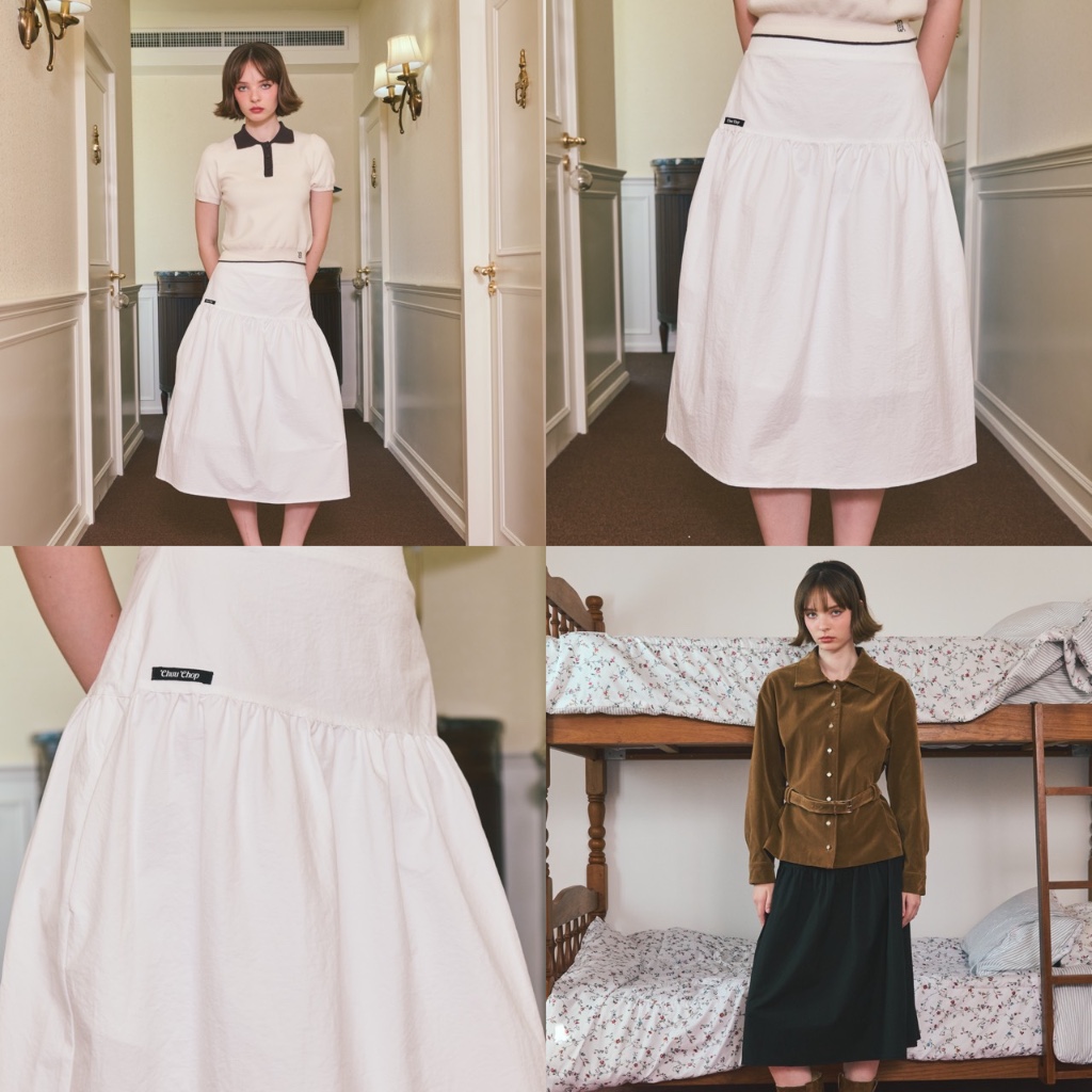 CHUUCHOP- (XS-4XL) Pearl Skirt กระโปรงทรงบอลลูน เก็บเอว มี2สี (CF003)