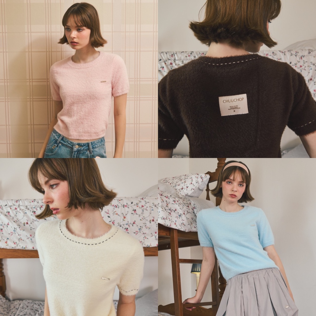 CHUUCHOP - Snow knitted top เสื้อแขนสั้นขนฟู(CT009)