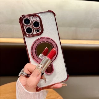เคสแหวนเพชร ตั้งได้ สำหรับ iPhone X 11 13 14 15 16 16Pro max 15Pro เคสกระจก สวยหรู กากเพชร แหวนกระจก 2in1 กันกล้อง BB1