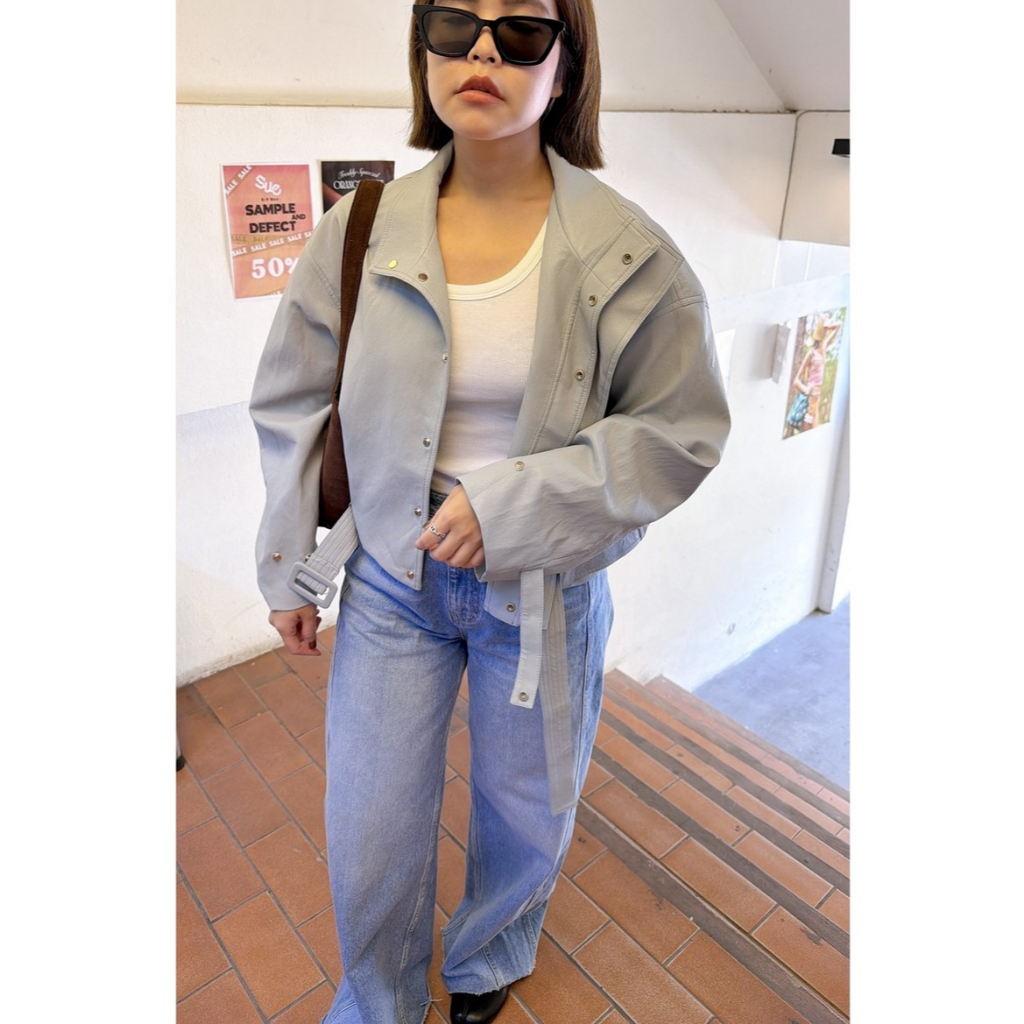AMCORNER 🩵🤎 Leather jacket🤎🩵 หนังเนื้อนิ่ม เนื้อผ้านุ่มใส่สบาย Jacketหนัง แขนยาว