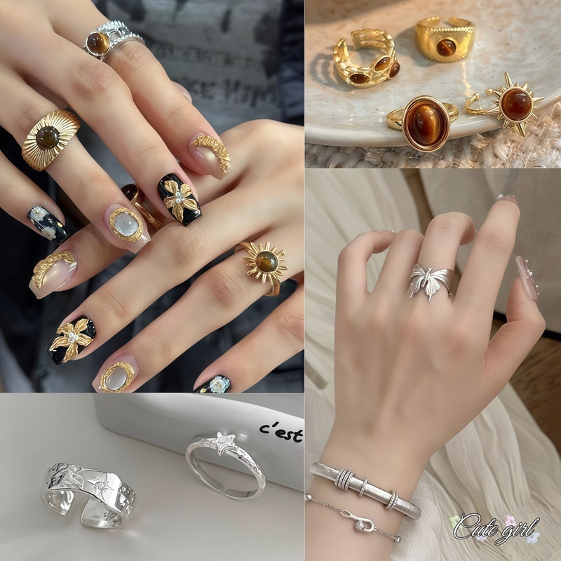 แหวน ring สำหรับผู้หญิง สไตล์เกาหลี หวาน ins ย้อนยุค หรูหรา ดีไซน์โดดเด่น ตาเสือ star ดอกไม้ สไตล์หลากหลาย ส่งเร็ว COD