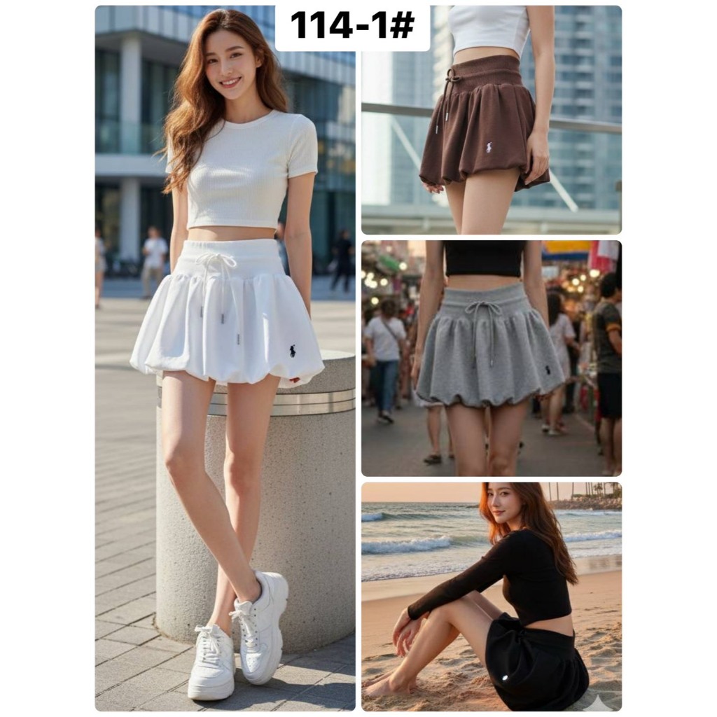 กระโปรงบอลลูน ฟักทอง งานผ้าวอร์ม เอวยางยืดเอวสูง ปักม้าที่ชาย # 114-1