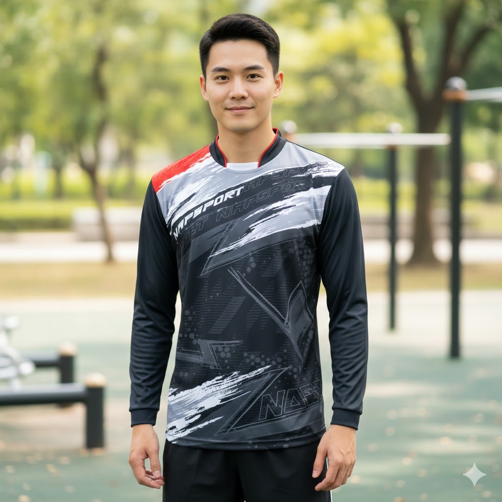 NAP19 เสื้อกีฬาแขนยาว ผ้าไมโคร ไซส์ S-XXL made in Thailand - รูปที่ 4
