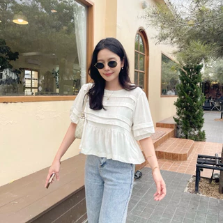 TIMBER BLOUSE เสื้อลินินแพทเทิร์นสวยลูกคุณ แขนพองนิดๆ ผ้าลินินเนื้อดี นิ่มพริ้วทิ้งตัว