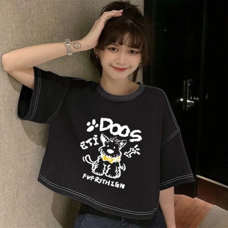เสื้อครอปเอวลอยสาวอวบอ้วนไซส์ใหญ่ oversize เสื้อผ้าแฟชั่นวัยรุ่นน่ารักๆ เสื้อยืดลายการ์ตูนสวยๆผู้หญิงฤดูร้อนแบบหลวมใหม่ thumbnail 10
